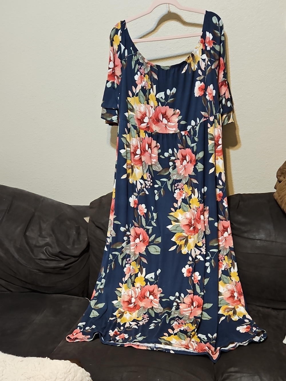 Floral Navy Maxi Dress with Pink & Yellow Blooms